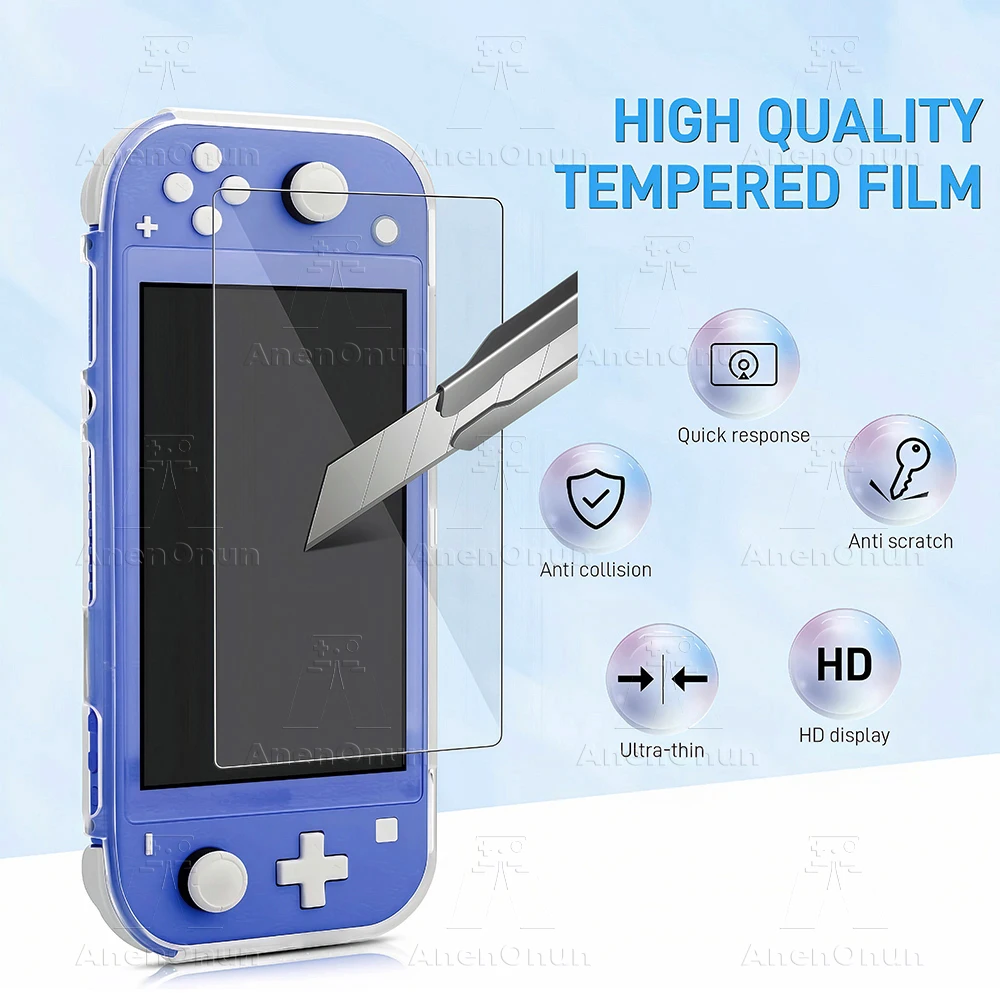 Switch Lite Transparent TPU Soft Case with 2PCS Shatterproof Tempered Glass Shockproof Anti-Scratch Anti-Slip Protective Kit