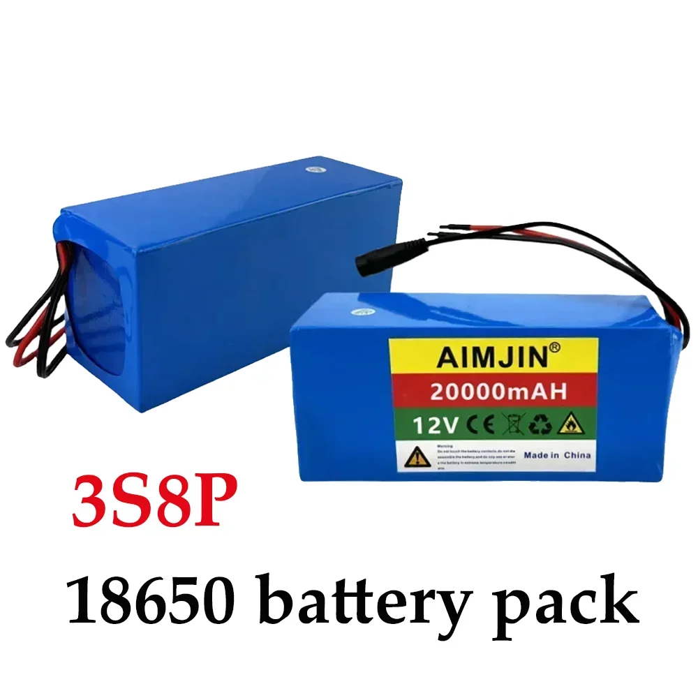 3s8p 12v 20ah bateria 18650 placa de proteção de bateria recarregável de íon de lítio 20000mah grande capacidade, opcional com carregador