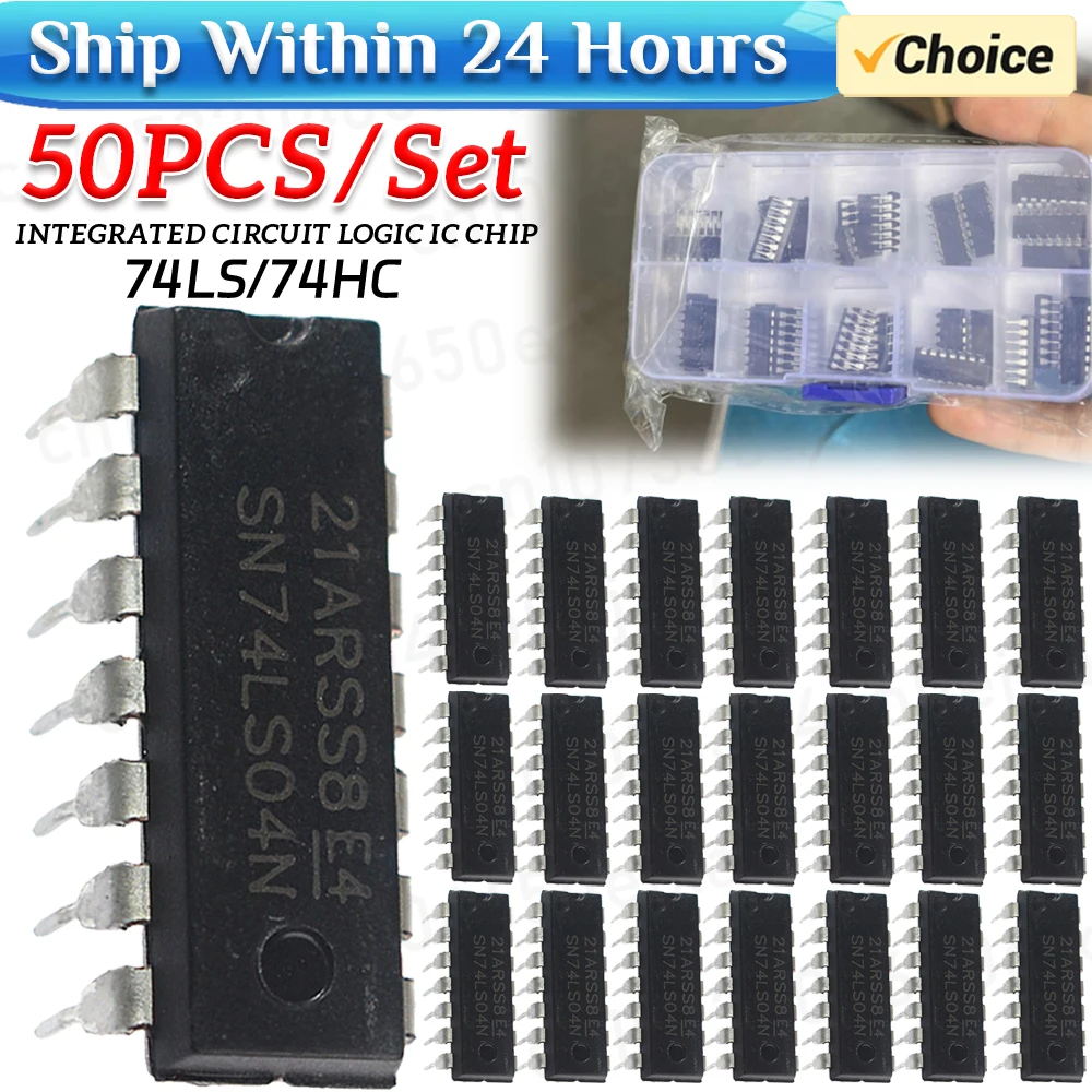 50PCS Integrated Circuit Logic IC 74HC/74LS DIP-14 5 values IC Chip Assortment Box Kit Electronic Component