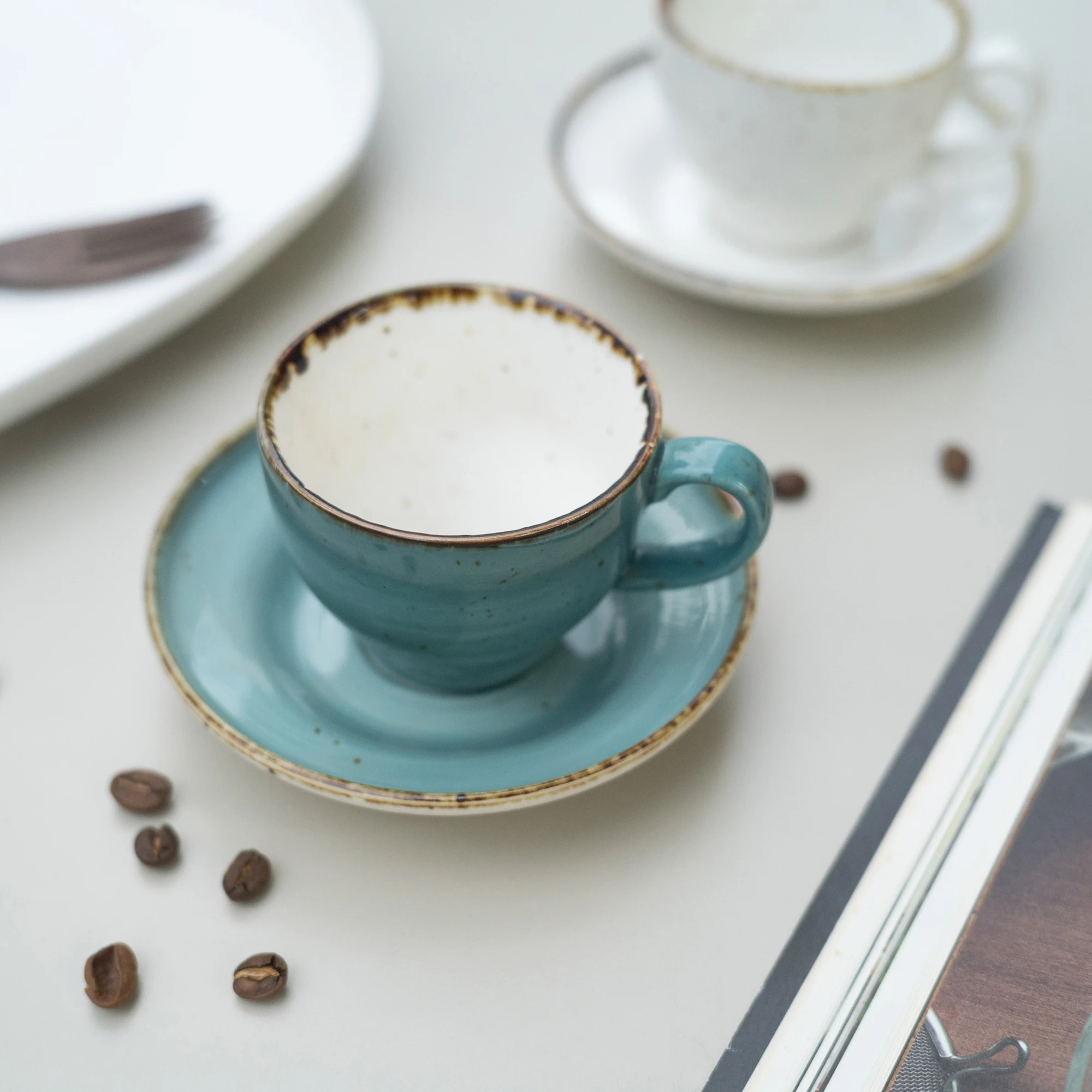 125ml Retro Vintage Coffee Cup Plate Kiln Transformation Series American Latte Cup and Saucer Sets Splashing Ink Design Cups