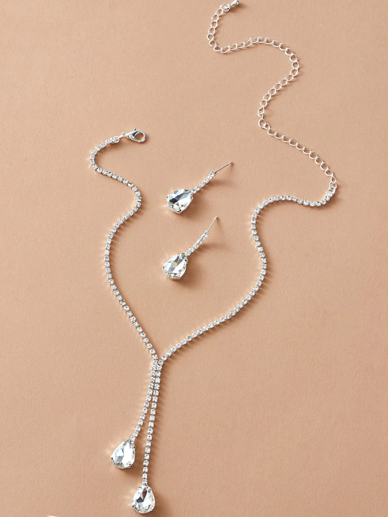 Simple jewelry, sparkling water droplets, wedding claw chain, banquet chain, necklace, earrings, bridal set, women\'s jewelry