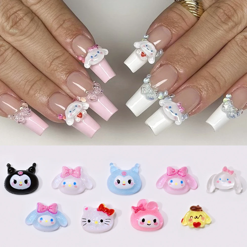 50 Stück 3D Sanrio Cartoon Harz Nagel Charms Kawaii Anime Glitter Hello Kitty My Melody Kuromi Strass Edelstein für Maniküre DIY Geschenk