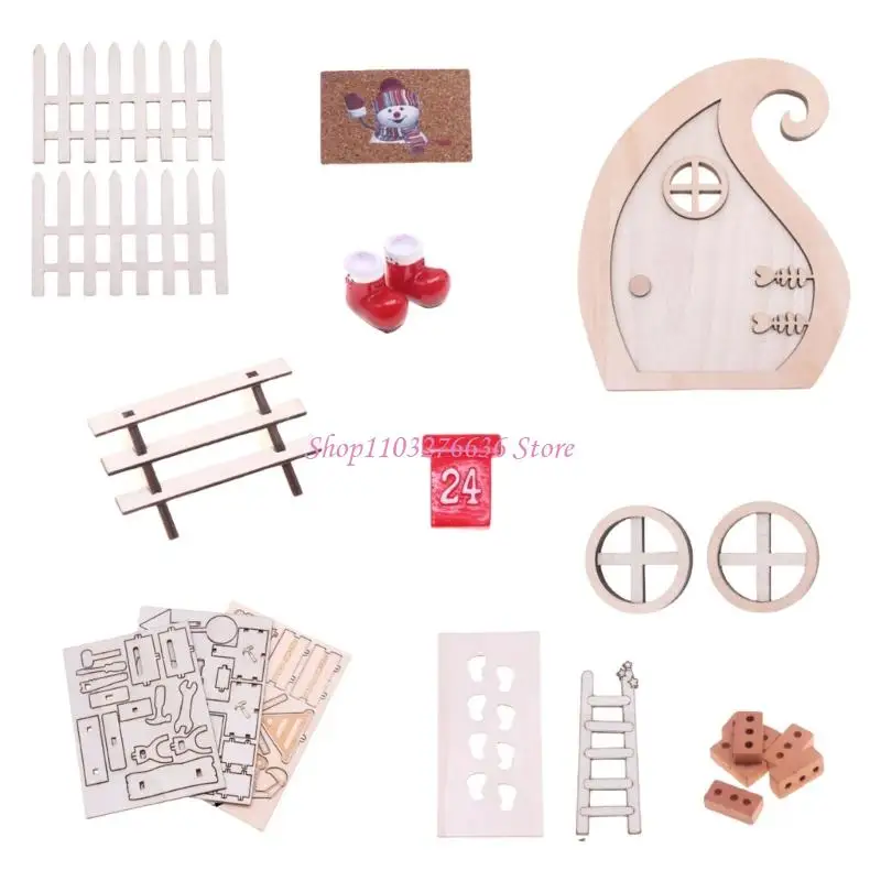 R6FD عيد الميلاد دمية صياغة مجموعة 20 أبواب خشبية صغيرة زينة الراتنج الإبداعية عطلة عرض مجموعة