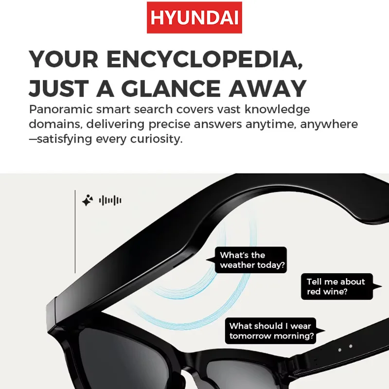 HYUNDAI M01 New Smart Glasses AI Headphones HD 1080p Polarized  Sunglasses Video Conference Recording Safety Sports DVR Camera