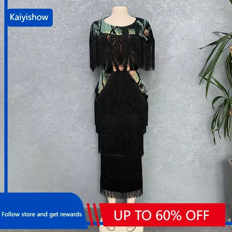 

Women Summer Sexy Fringed Embellished Bodycon Celebrity Evening Dress Short Sleeve Fringe Tassel Club Party Dress Vestidos