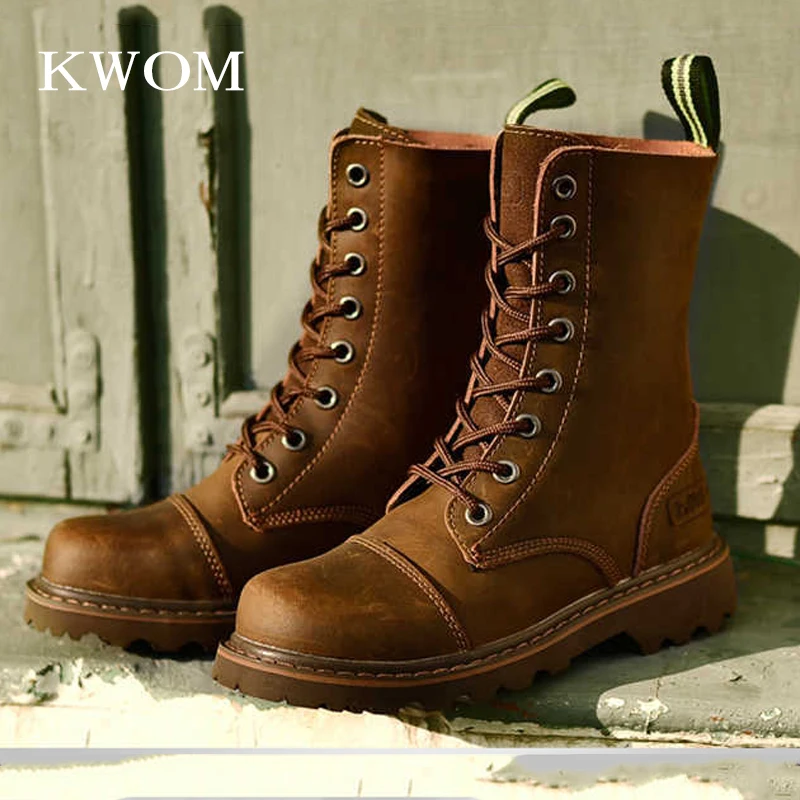 KOWM-Botas de senderismo al aire libre para mujer, zapatos informales impermeables de cuero, botas de caza, zapatillas de Camping, zapatos de Trekking al tobillo