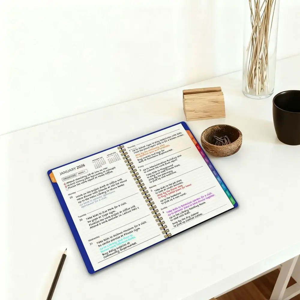 Indice Tag 2026 Planner Notebook Rilegatura a spirale Design semplice Diario a spirale Libro Formato A5 Orologio nella funzione Notebook a spirale