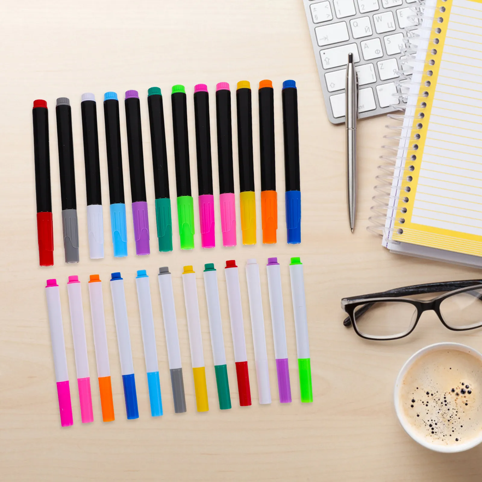 

24Pcs Whiteboard Pens Erasable Liquid Chalk Markers 12 Bright Colors Fast-Dry Smooth Writing for LED Glass Boards