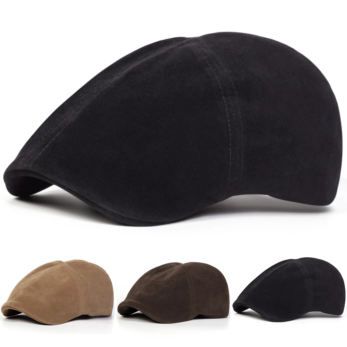 Unisex Solid Colored Suede Newsboy Caps Men British Painters Hats Spring and Autumn Berets Hip Hop Berets