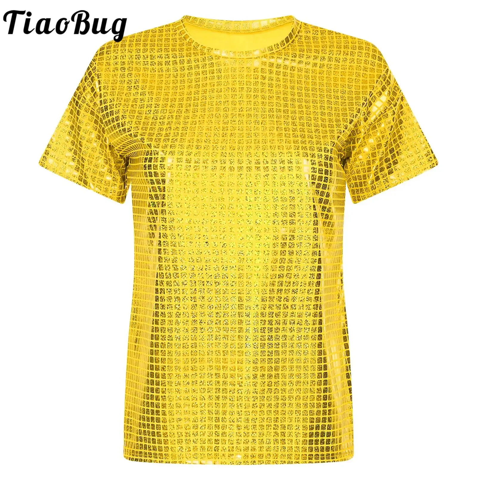 

Womens Sequins Jazz Hip-hop Street Dance Shirt T-Shirt Tops Metallic Shiny Stretchy Sparkly Loose Blouse Performance Dancewear