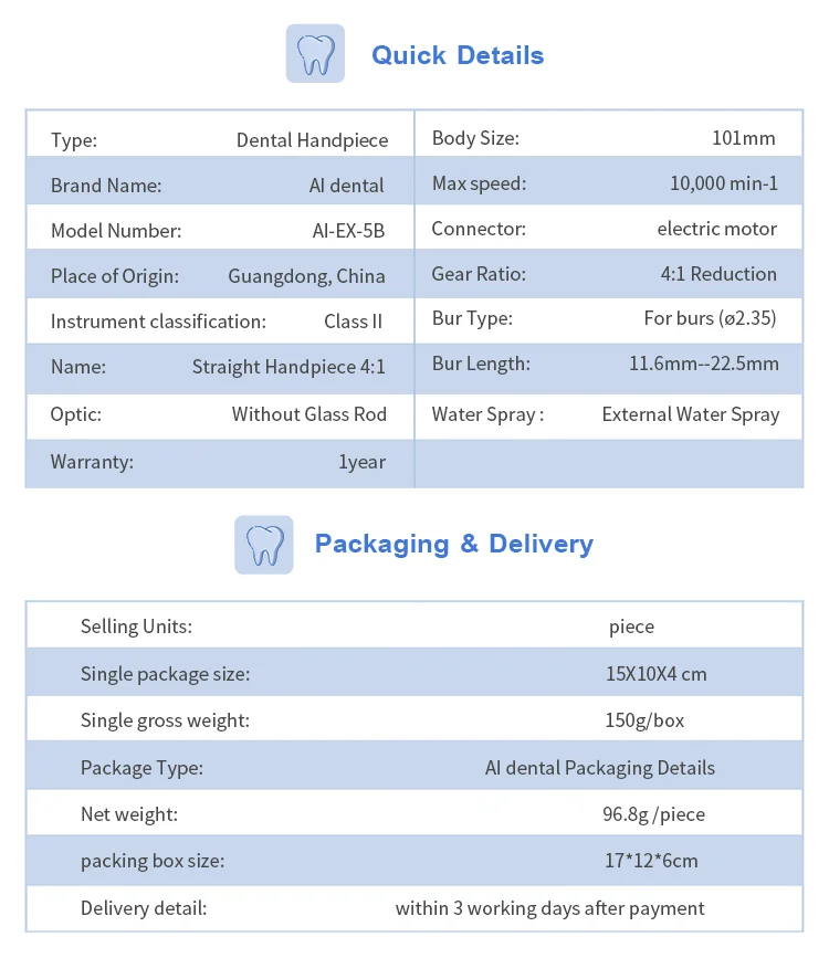 AI-EX-5B 4:1 Reduction Straight Dental Electric Handpiece For HP Burs (ø2.35) Max Speed: 10,000 Min-1 Spanish Dentist Popular