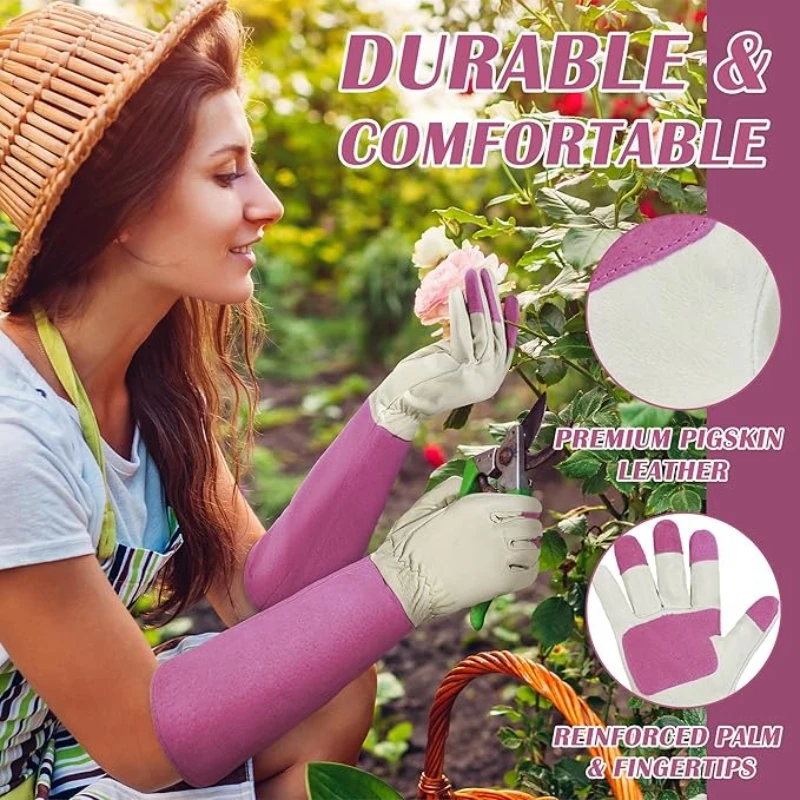 

Rose Pruning Gardening Gloves for Men & Women Thornproof Long Gauntlet Gloves Pigskin Leather Breathable & Durability
