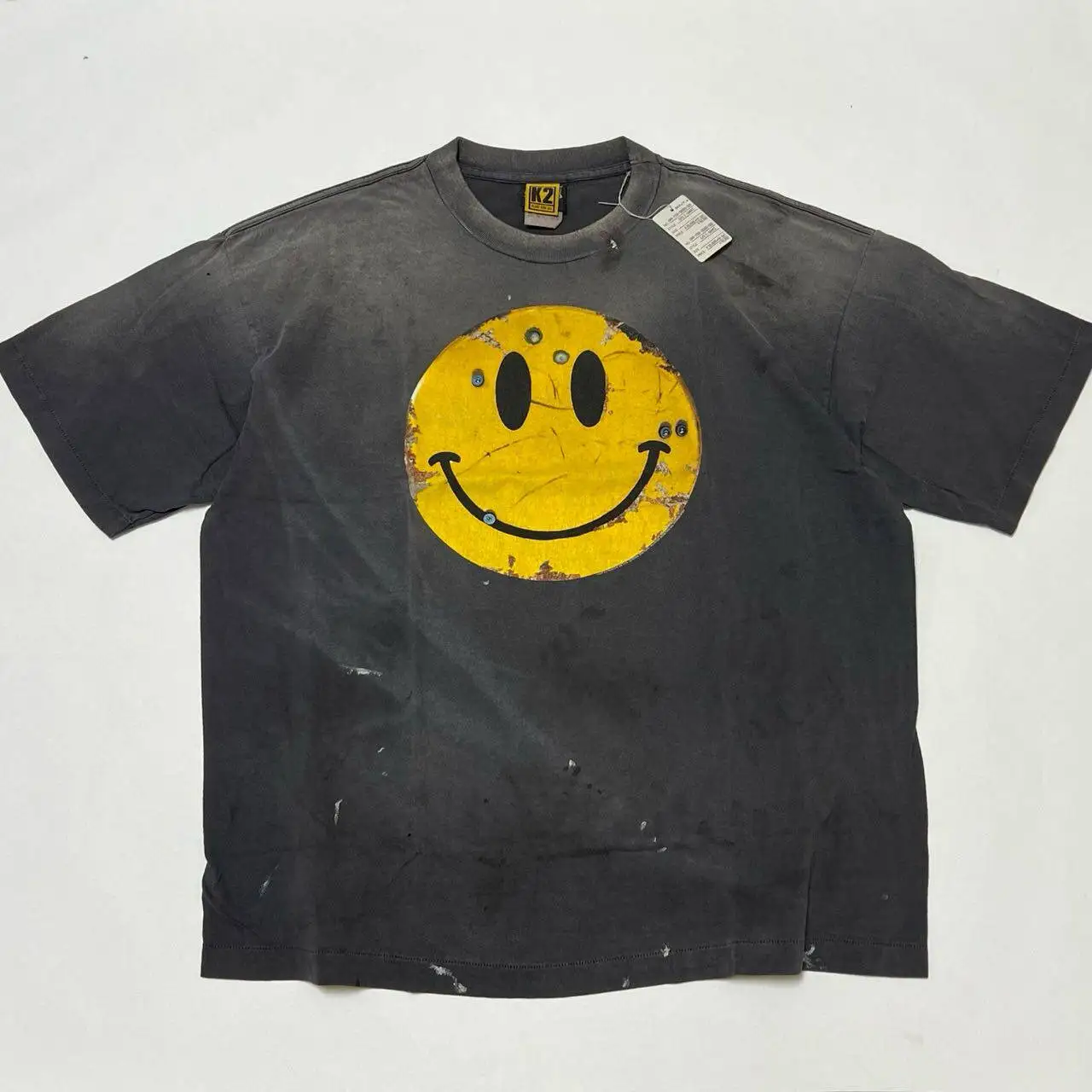 

2026 Saint Mxxxxx KLF SMILE TEE Anti-War Rust Smile Washed Vintage Short Sleeve T-Shirt Unisex Streetwear