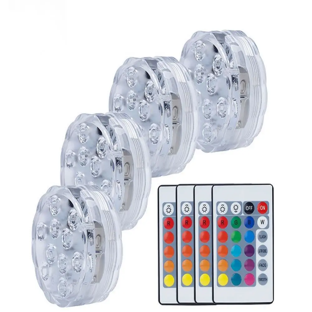 Submersible LED Lights With Remote Control, 10LED Battery Powered Magnetic Snap On Type Pool Lights Rechargeable Hot Tub Light