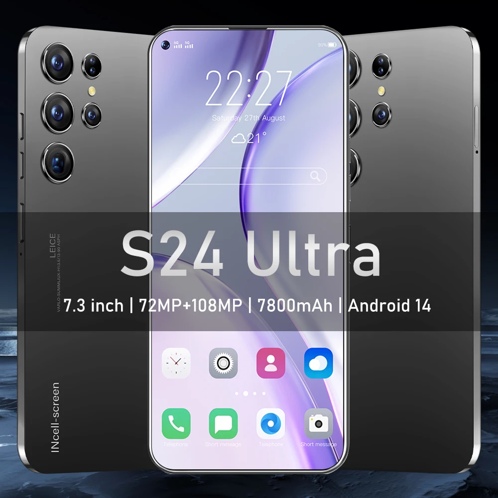 Original S24Ultra 5G Smart 7.3 HD Screen Android 14 Camera 72+108MP 22G+2TB Memory Battery 7800mAh Face Unlock