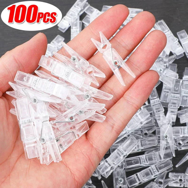 50/100PCS Transparent Mini Photo Clips Plastic Spring Hanging Clip Pegs DIY Wedding Birthday Party Wall Decoration Photo Clamps