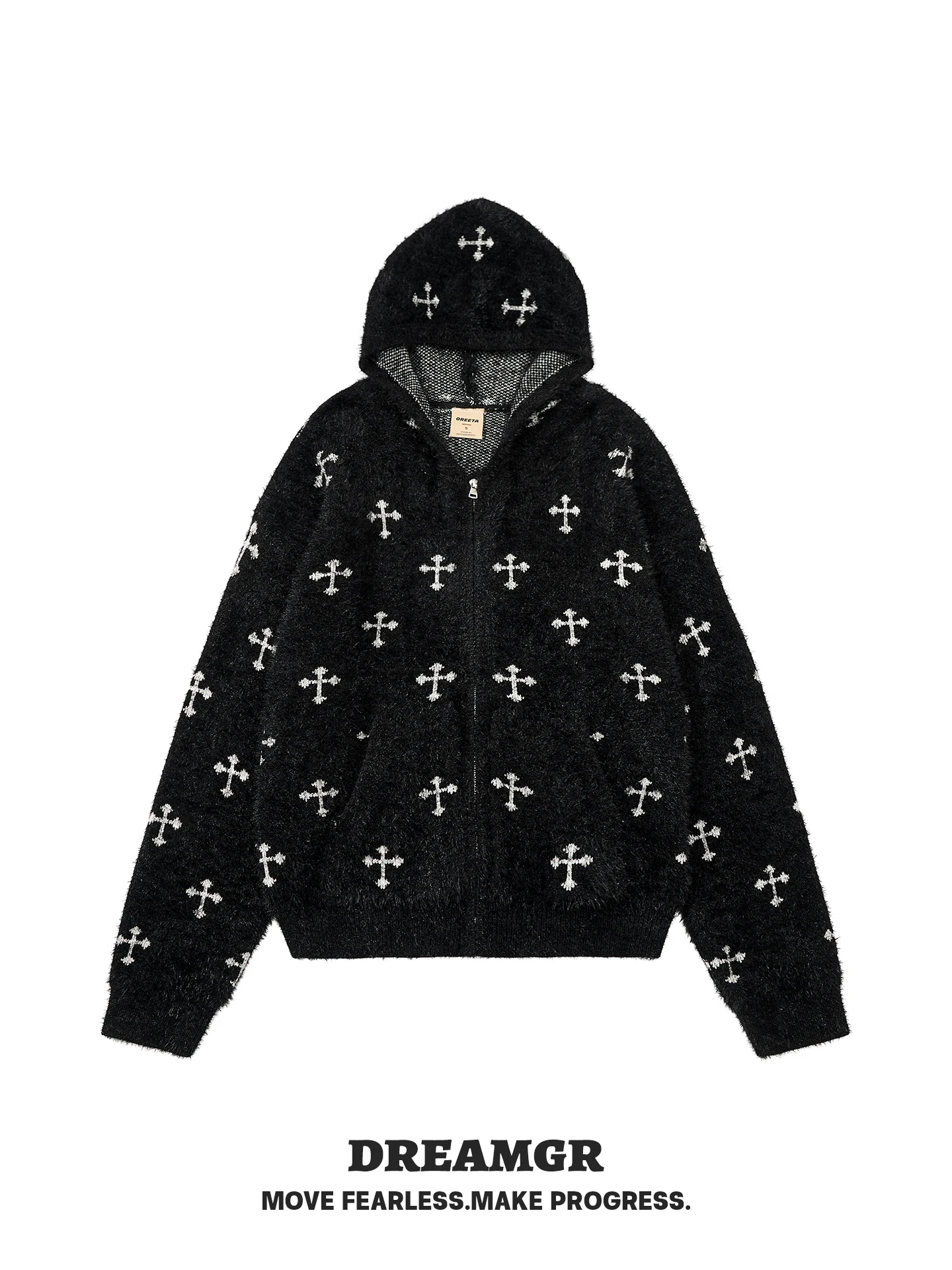 

Американский кардиган-свитер с капюшоном и вышивкой крестиком, унисекс, свободный крой, универсальный, вязаный, для похудения