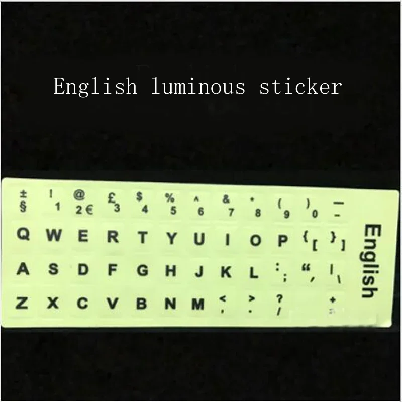 

English or Russian Fluorescent Glow in Dark Letter Alphabet Keyboard Sticker Green Light Stick for Universal PC Laptop Keyboard