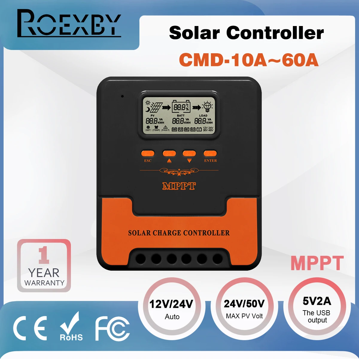 20A 30A 40A 60A MPPT Solar Charge Controller 12V 24V Auto Adapting Lead Acid Lithium Battery Charging Solar Panel Regulator