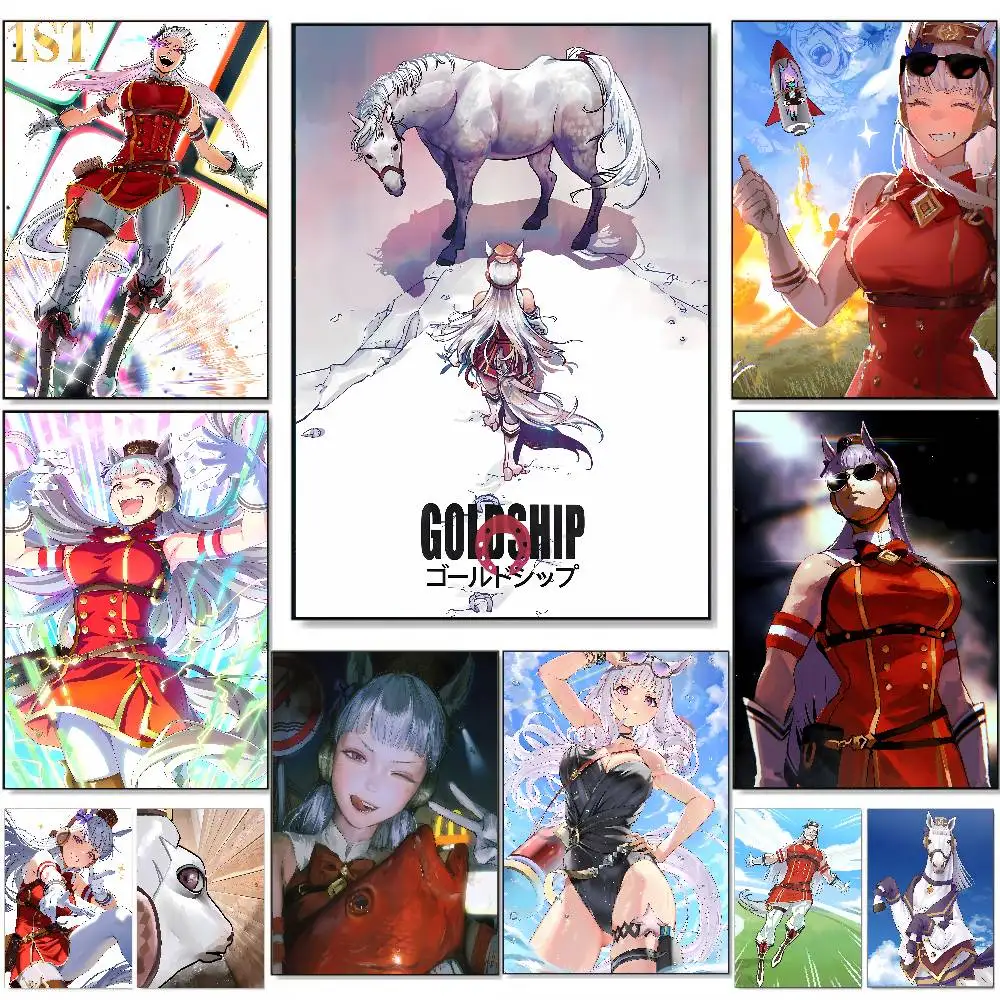 Cool Funny Gold Ship Fashion Gaming Anime Umamusume Poster Self-adhesive Art Paper Sticker Coffee House Bar Room Wall Decor
