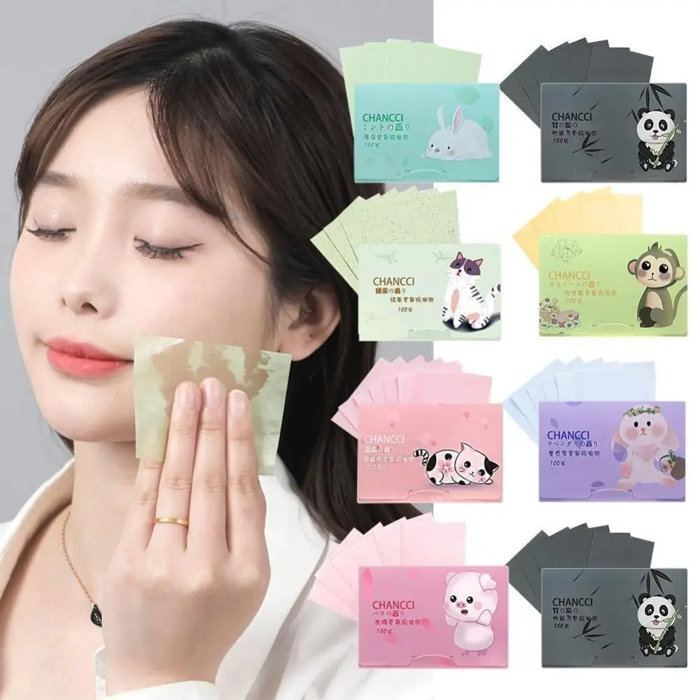 100PCS Fragrance Facial Oil Absorbing Paper Natural Green Tea Portable Anti-Grease Paper Bamboo Charcoal Oil Blotting Paper