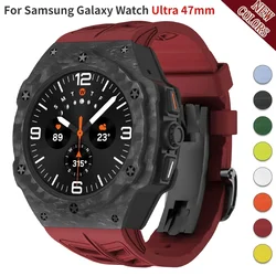Luxury Modification Kit for Samsung Galaxy Watch Ultra 47mm Carbon Fiber Case Fluororubber Smart Band Strap DIY Accessorie