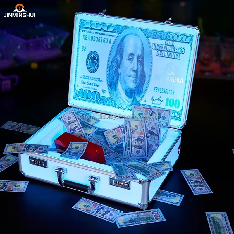 Customized Logo KTV Bar Briefcase/Suitcase VIP Service Wine Box with USD Dollar Theme for Nightclub Advertising Light Boxes