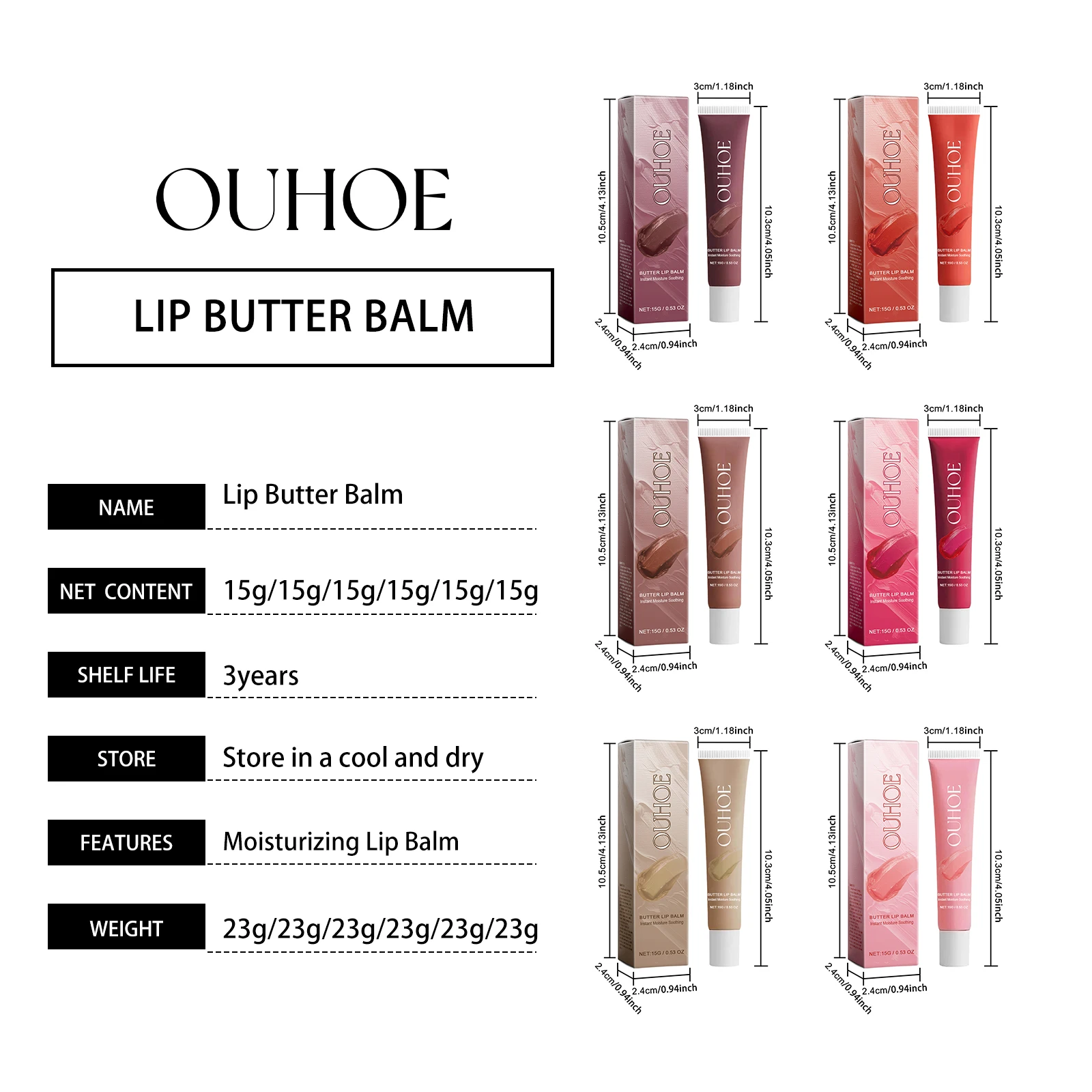 سلسلة بلسم زبدة الشفاه من OUHOE بألوان دافئة وتغذية عميقة وتقوية حماية حاجز الشفاه تجعل الشفاه بشكل كامل لامع #6