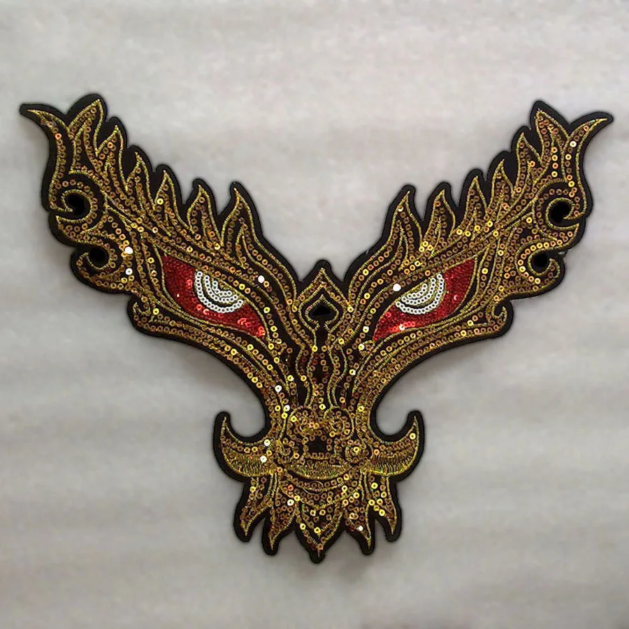 Parches de cabeza de dragón grande, pegatinas de ropa bordadas Punk, parche dorado para chaqueta y mochila, accesorios decorativos