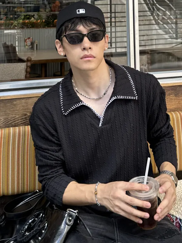 

American Retro Collar Embroidered Long Sve T-irt Men's Spring Autumn New Sle Trendy Heavy Base irt Fitn Running