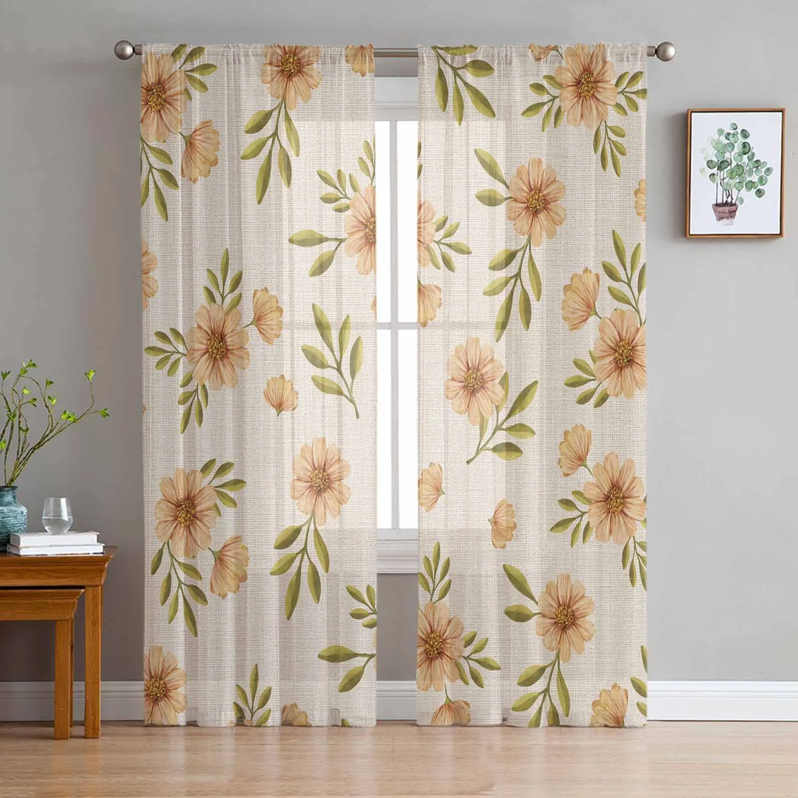 

Plant Daisy Leaves Watercolor Countryside Curtains For Living Room Bedroom Kitchen Decoration Window Tulle Curtain