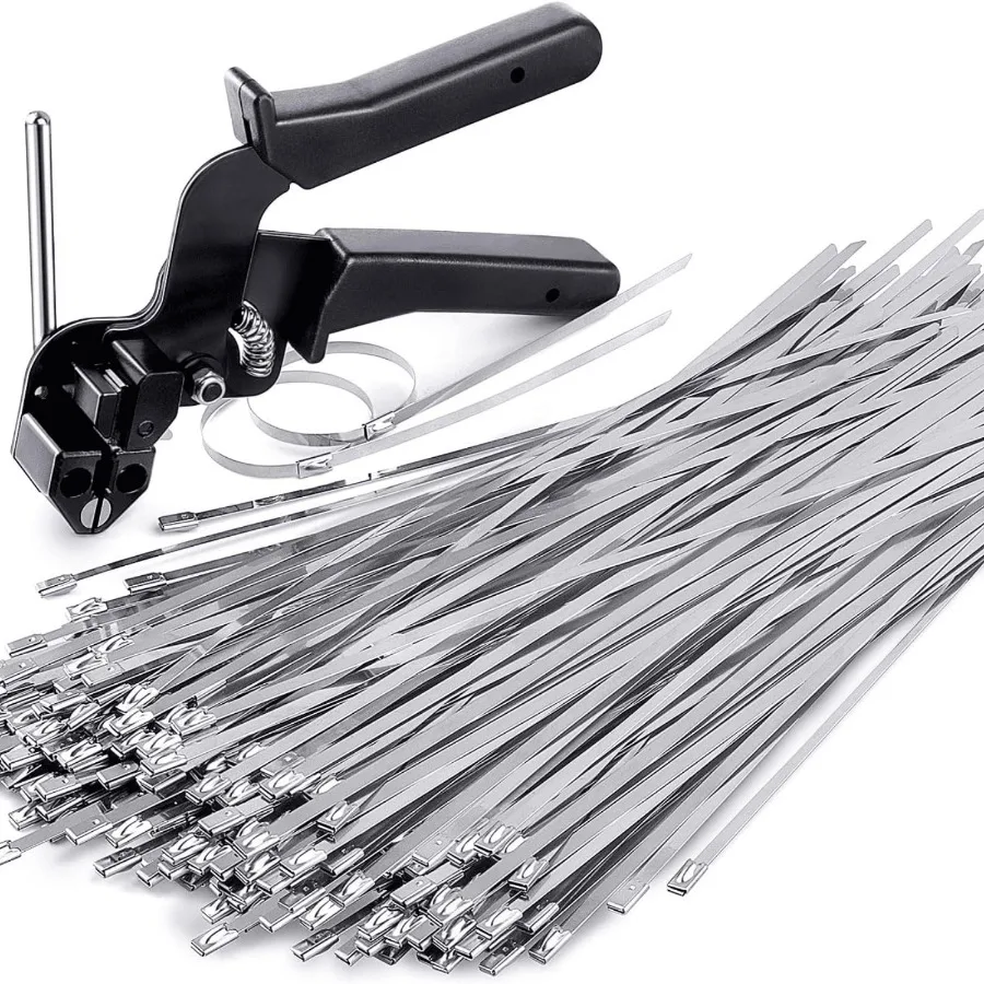 

Stainless Steel Cable Tie Gun Special Tool For Fastening And Cutting Metal Zip Ties With 150pcs 11.8in Uv Resistant Heavy Duty