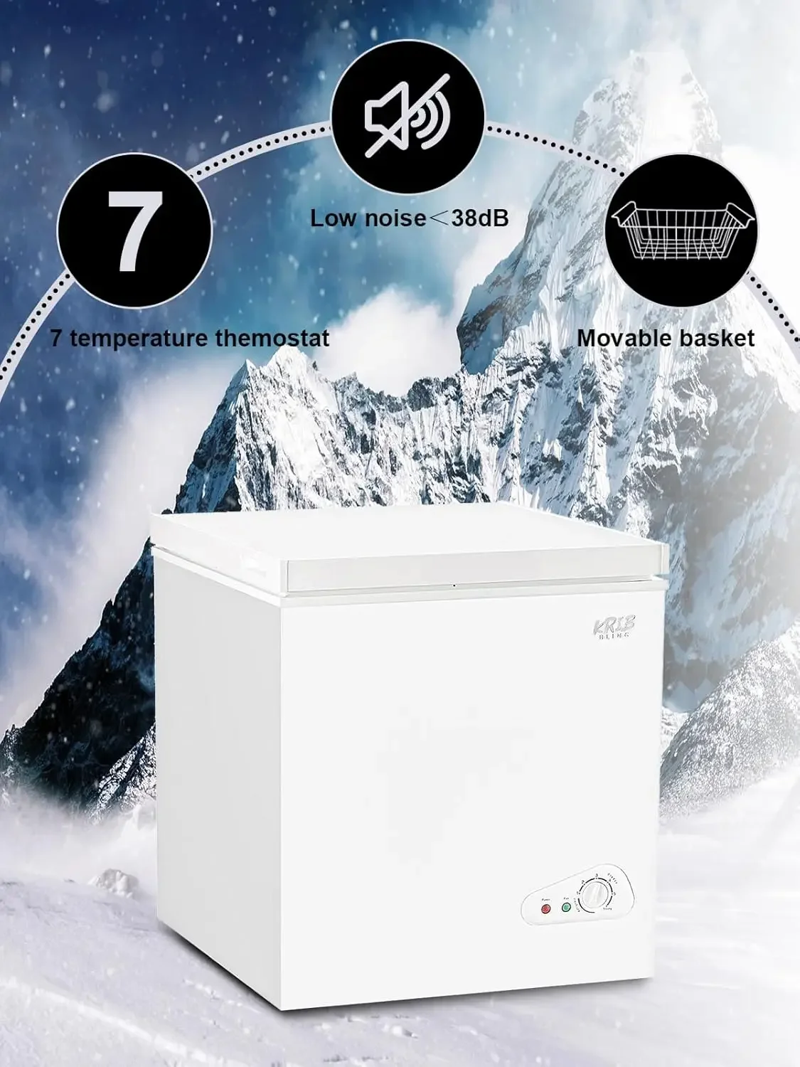 Chest Freezer KRIB BLING Adjustable Thermostat Compact Freezers with Removable Storage Basket for House Kitchen Garage Basement