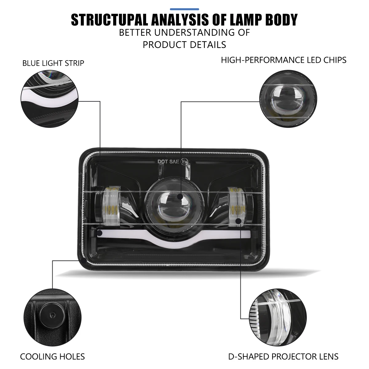 12V 24V 4x6 Inch LED H4 Headlight Led Work Lamp DRL H4651 H4652 H4656 For Car Jeep Motorcycle Honda Truck Ford Kenworth Headlamp