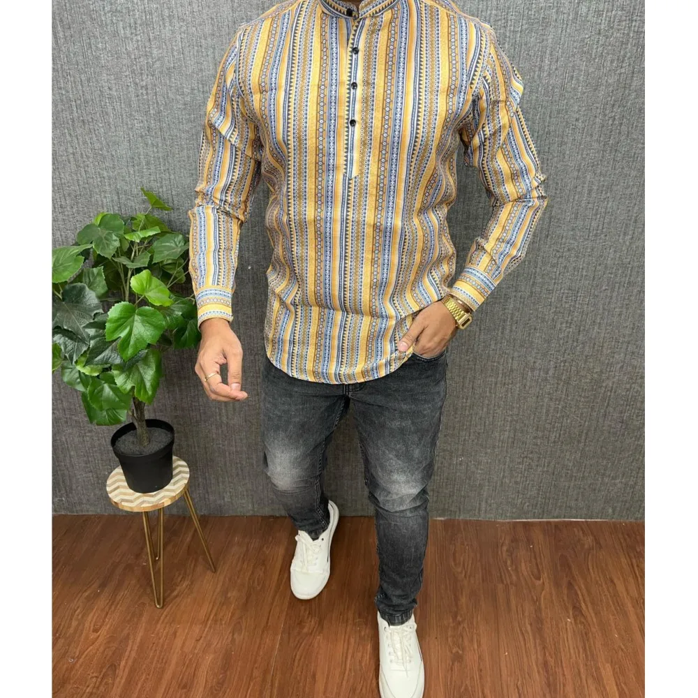 무슬림 남성 의류 민족 프린트 전통 스타일 웨딩웨어 클래식 긴팔 셔츠 전통 캐주얼 셔츠 아랍 의류 ﻿