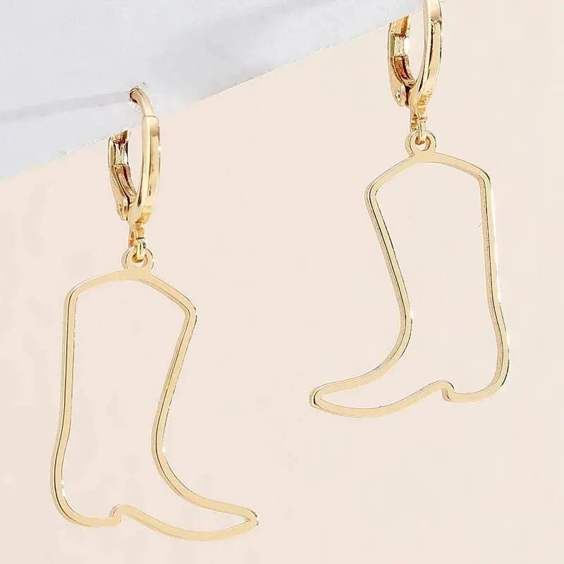 Gold Color Hallowout Round Brass Wire Earring Snake Boots Square Cutout Earrings For Women Silver Color Cute Girls Jewelry