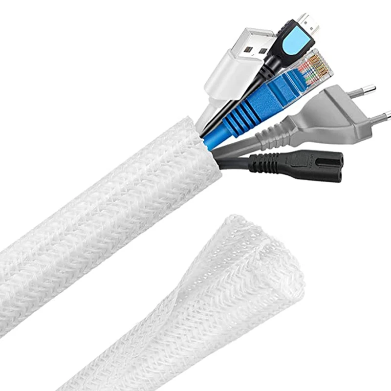 Cable Protector 6M Braided Wire Set Home Office Wire Wire Protection Sleeve Anti-Animal Bite (White)