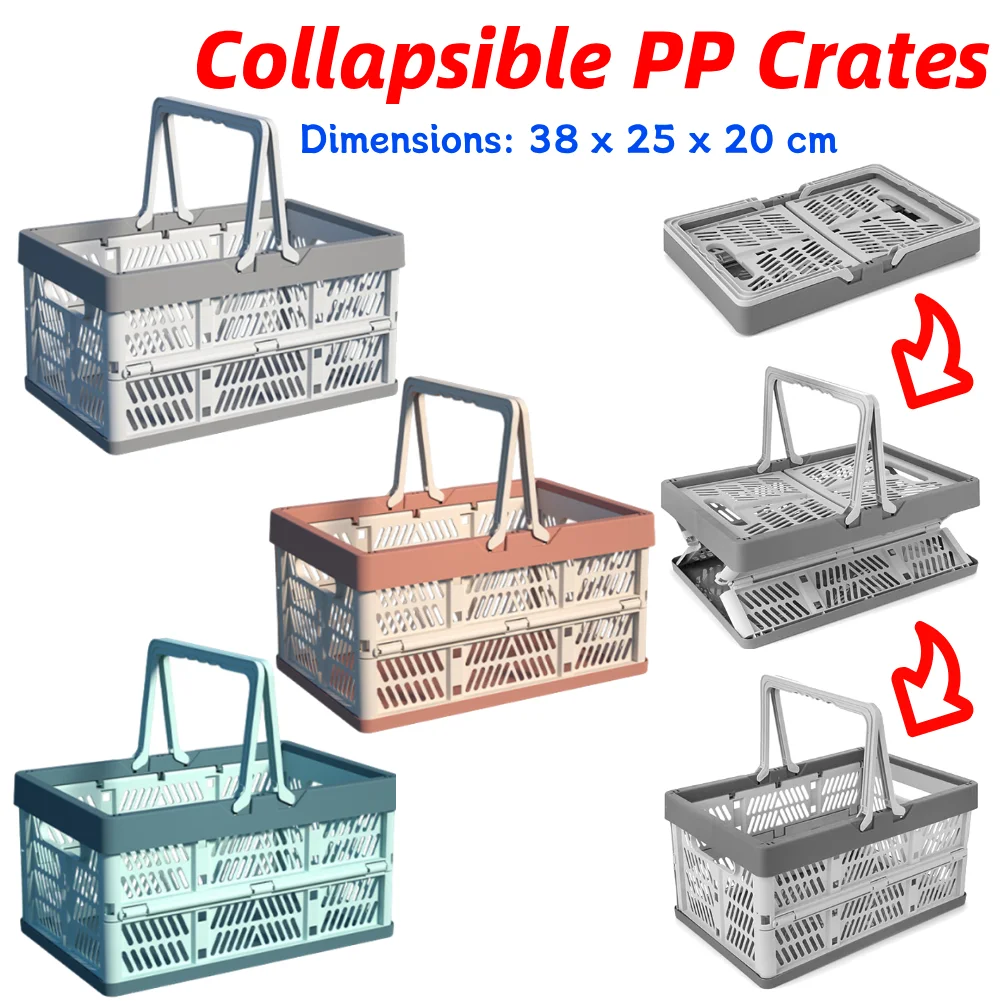 صندوق تخزين بلاستيكي قابل للطي، صندوق بمقبض قابل للتكديس، سلال تخزين كبيرة لغرفة المعيشة في المطبخ وتنظيم سطح المكتب