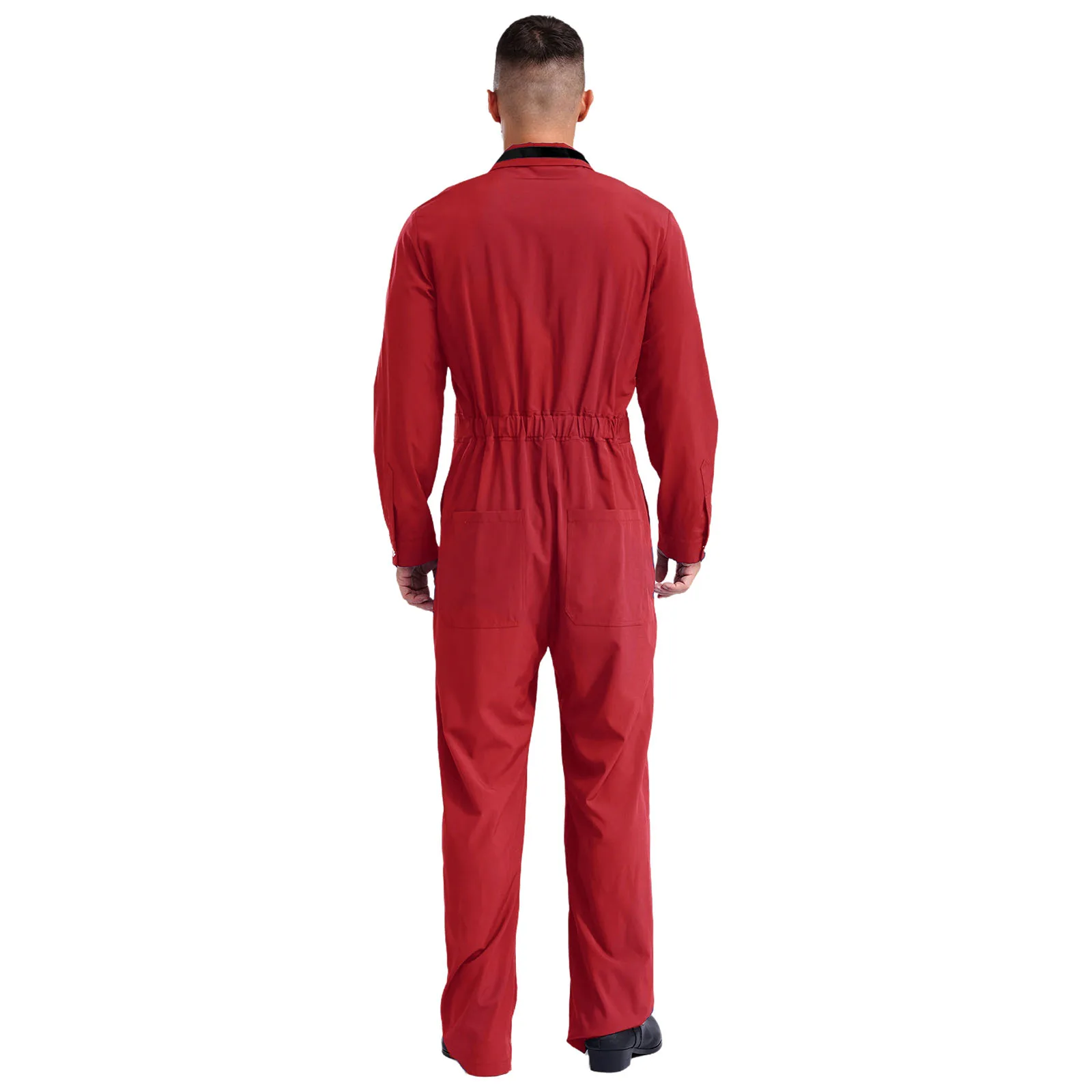 Mens Labor Working Uniform One Piece Jumpsuit Turn-Down Collar Long Sleeve Zipper Bodysuit Coverall for Work Mechanic Workshop