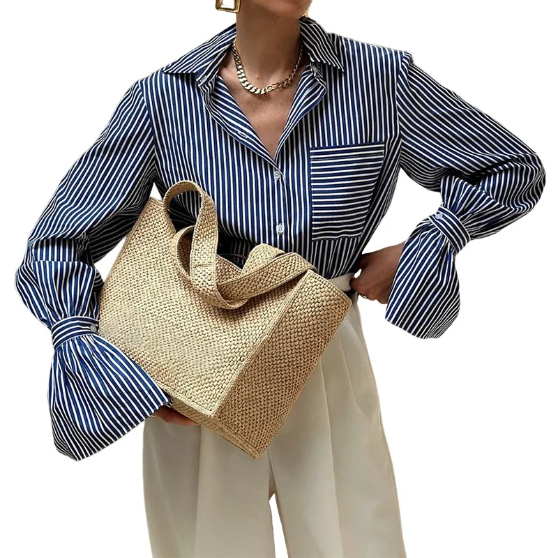 Shirt Women Blouses Casual Tops Work Stripe Blouses Long Sleeve Shirts Slim Y2k Streetwear Top Basic 2025 Spring Autumn Blouse 2