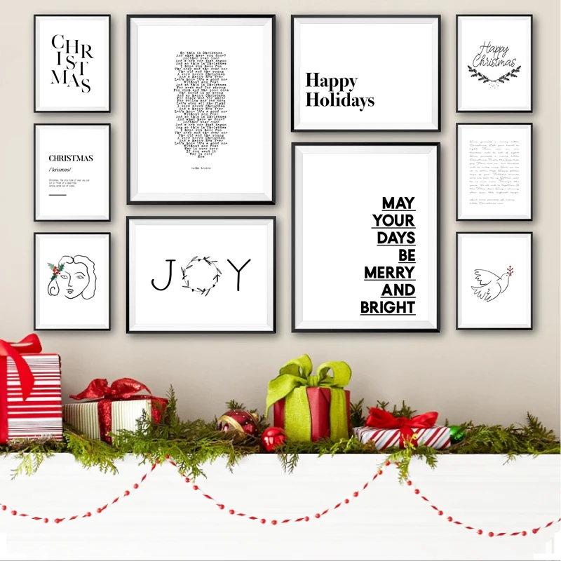 Christmas Decoration Christmas Quotes Posters and Prints Line Drawing Minimalist Wall Art Canvas Painting Pictures Home Decor