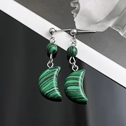 Moon Shape Malachite Dangle Earrings for Women New Design Natural Stone Jewelry Handmade Bijoux Wedding Party Statement Earrings