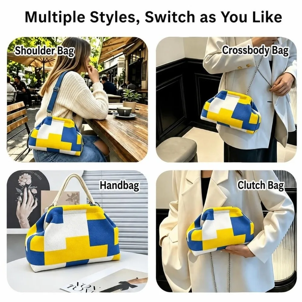 Fashion Polyester Knitting Bag Soft Fabric Geometric Pattern Cloud Clutch Bag Casual Storage Bag Outdoor Trip