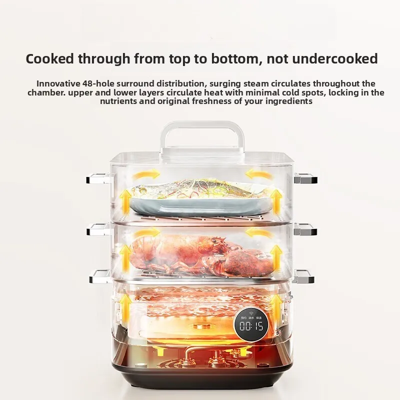 Electric steamer, household three-layer large-capacity stainless steel electric steamer
