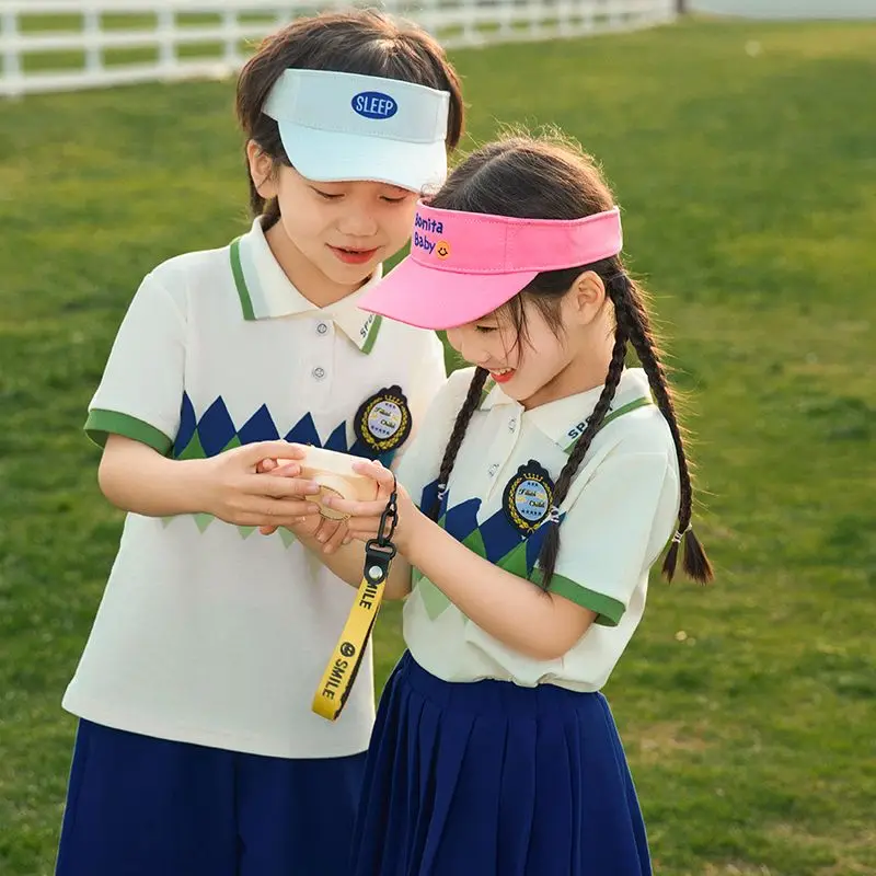 Kindergarten dress Summer children show British style class dress two-piece summer dress short-sleeved primary school uniform