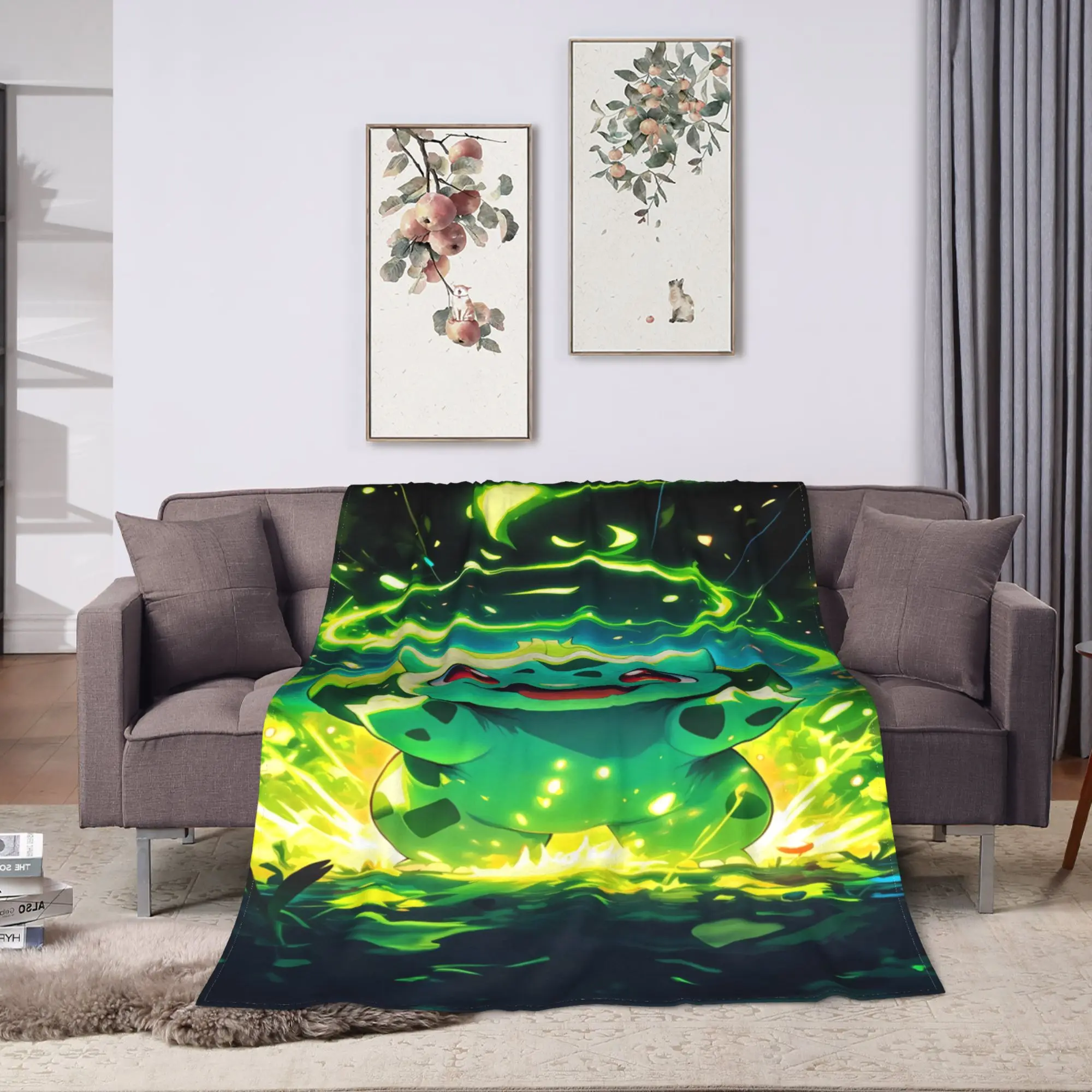 Bulbasaur Glow Manga Plush Blanket Girls Boys  Flannel Throw Blanket For Living Room Super Warm =Quality Bedspread Gift Idea
