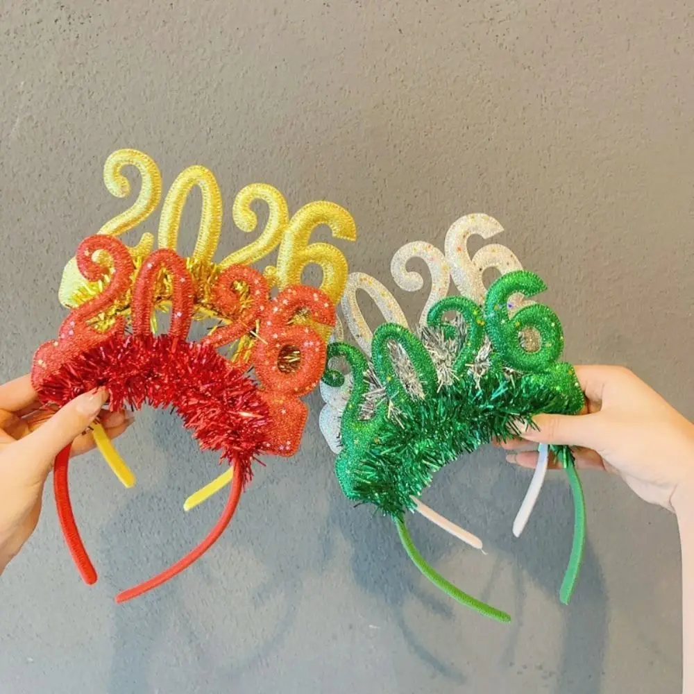 

Sequin 2026 Happy New Year Headband Sweet Creative New Year Decorative Headdress Cute Colorful Christmas Headpiece Photo Prop