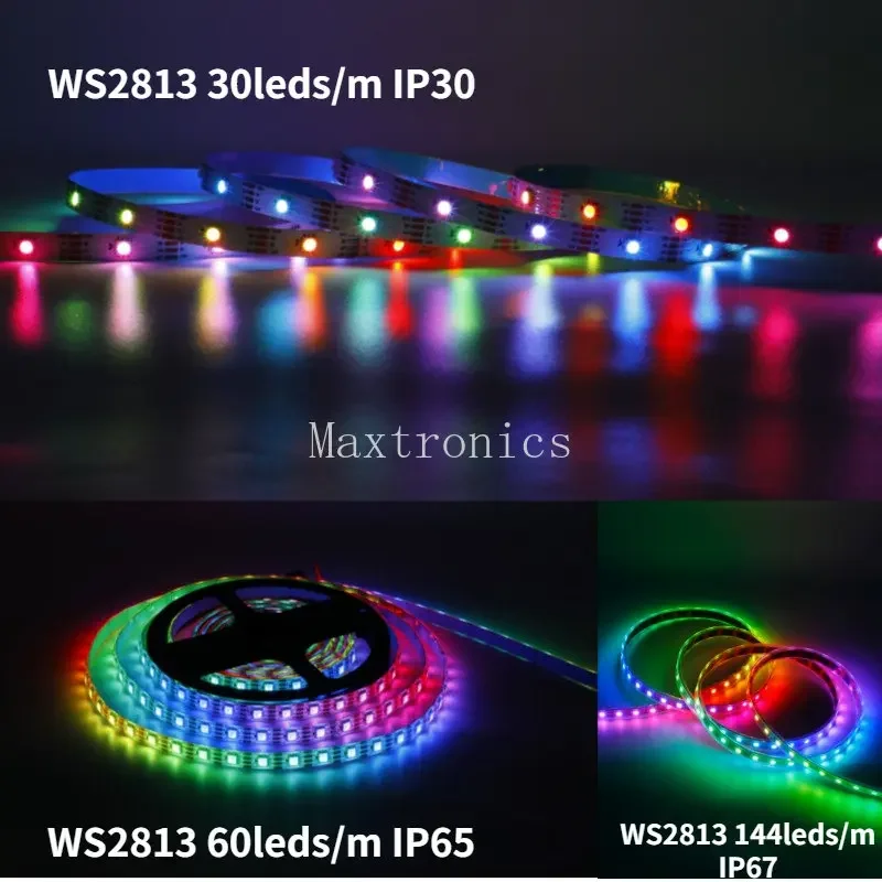 RGB LED 스트립 SMD5050 스마트 개별 주소 지정 가능 듀얼 시그널, IP30 IP65 IP67 테이프 라이트, DC5V, 12V, WS2813, WS2815, 30, 60, 144LED/m