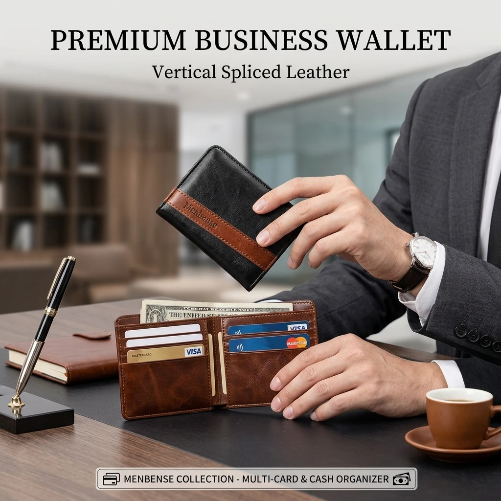 Men'S Slim Pu Leather Wallet Rfid Blocking Card Holder With Id Window Minimalist Bifold Wallet Gift For Father'S Day Birthday