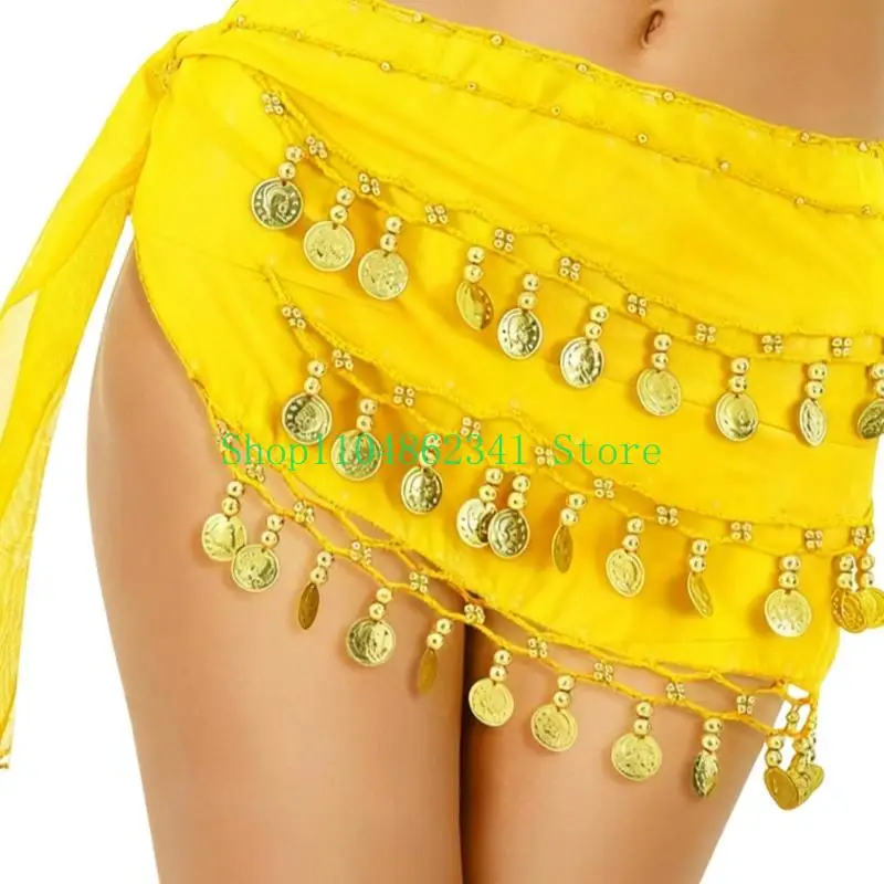 5asd 流れるシフォンベリーダンスウエストスカーフステージパフォーマンス用の金属コイン付き